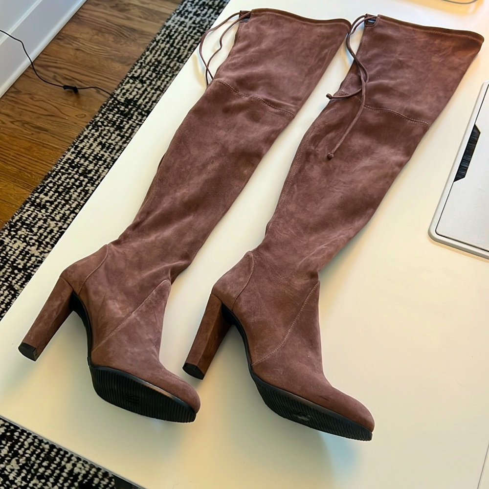 Brown Stuart Weitzman Highland thigh-high suede boots